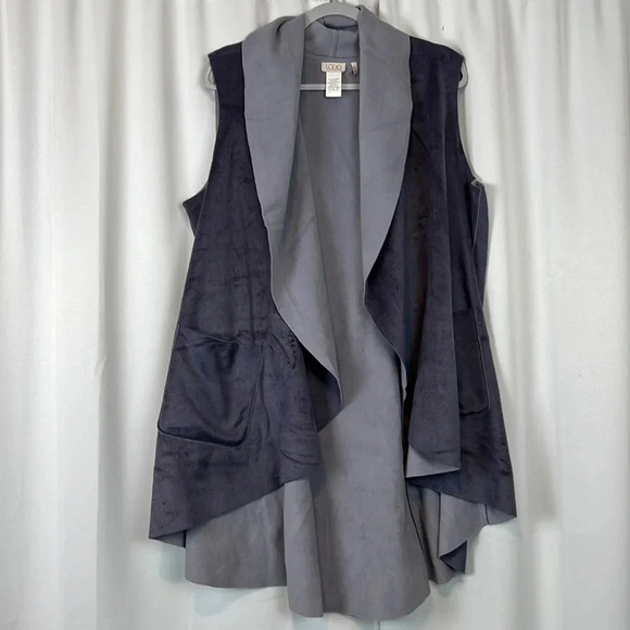 LOGO by Lori Goldstein Jackets & Blazers - LOGO Lori Goldstein Woman’s 1X  Purple Open Front Patch Pockets Sleeveless